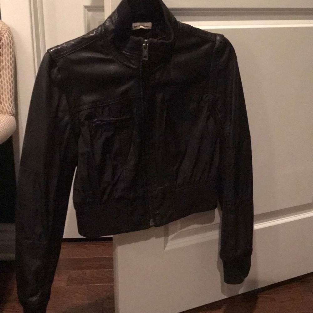 DKNY Jeans lamb leather/sateen bomber jacket